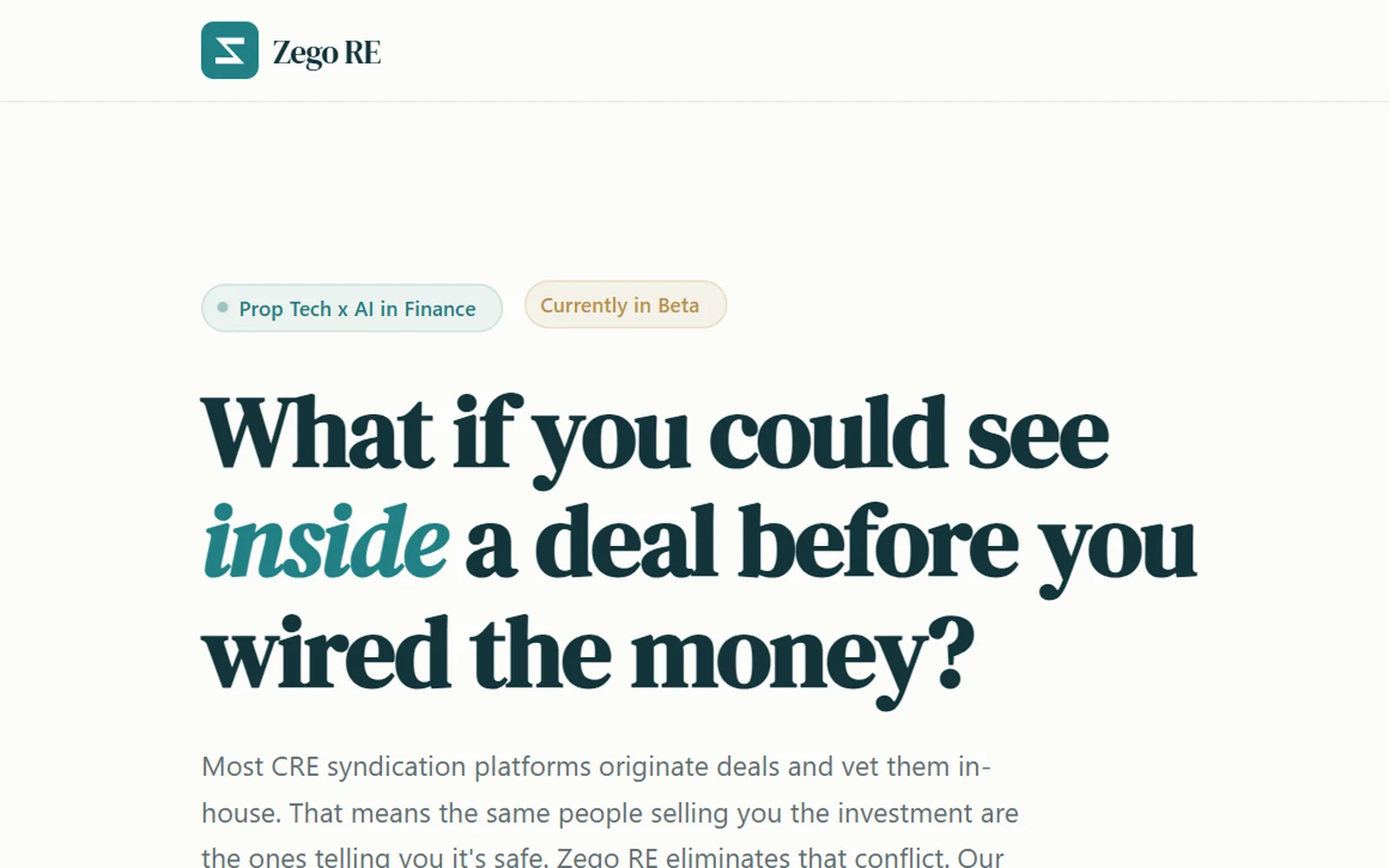 Zego RE home page